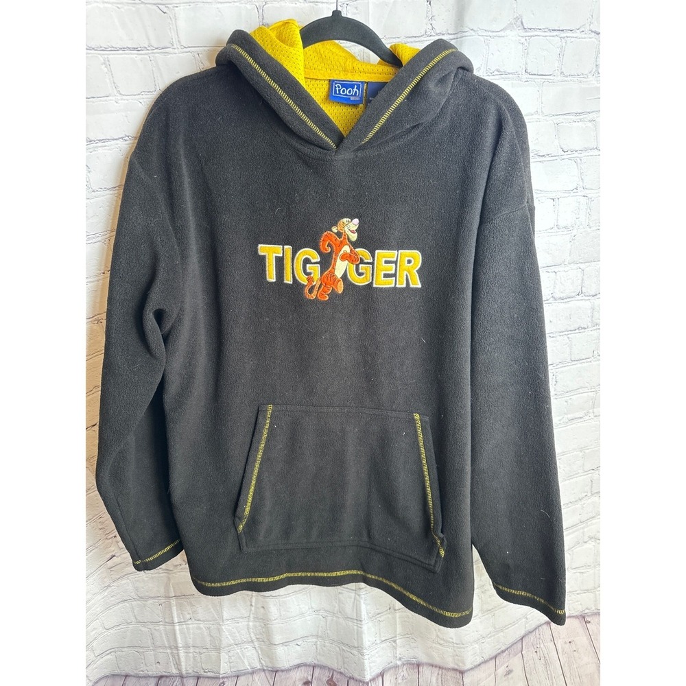 Pooh Tigger Hoodie Disney Pullover Fleece Embroidered Black Yellow L